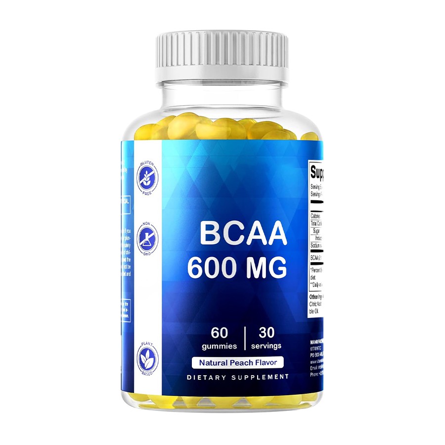 BCAA 600 mg Gummies cothaithe Aisghabháil Muscle Nádúrtha & Tacaíocht Fuinnimh do Stíleanna Maireachtála Gníomhaí