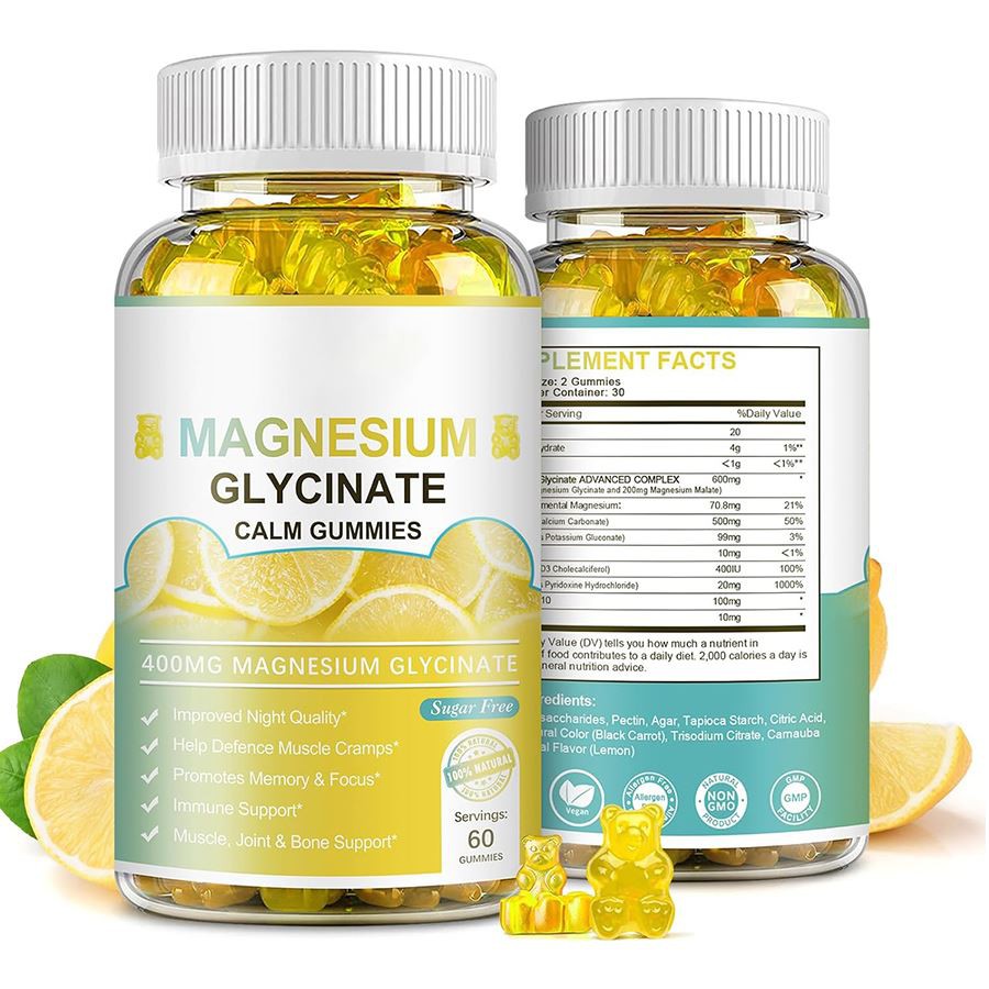 Maignéisiam Glycinate Gummies Calm Gummies Tacaíocht Soothing Dúlra do chodladh, beogacht scíthe